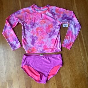 NWT Thereabouts Tie Dye Pink Purple Rash Guard 2-PC Swimsuit Girls L (14.5-16.5)